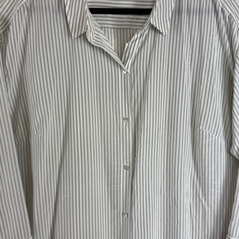 Eileen Fisher White Pinstripe Blouse - Picture 3 of 8